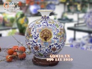 Bình hút lộc men màu vẽ vàng 24k họa tiết Phượng Thọ cao 35cm