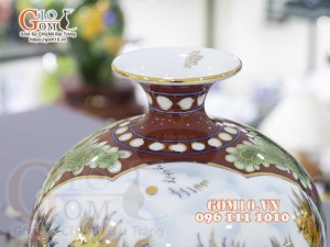 Bình hút lộc men màu vẽ vàng 24k, Nhị cảnh Mã Đáo Thành Công, cao 30cm