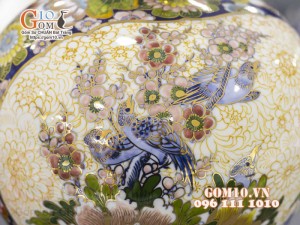 Bình hút lộc men màu vẽ vàng 24k, Nhị cảnh Thuận Buồm Xuôi Gió và Chim Hoa Phú Quý, cao 35cm