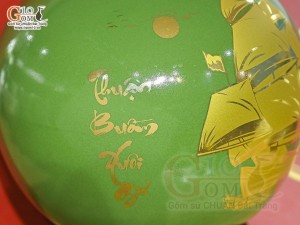 Bình hút lộc men màu xanh lá cảnh Thuận Buồm Xuôi Gió vàng kim, cao 26cm