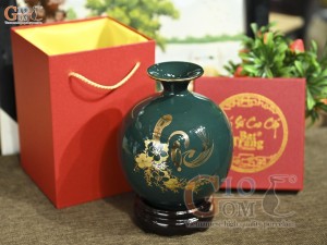 Bình hút lộc men màu xanh lục bảo họa tiết chữ Lộc vàng kim, cao 18cm