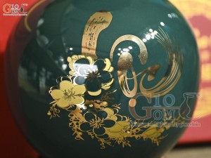 Bình hút lộc men màu xanh lục bảo họa tiết chữ Lộc vàng kim, cao 18cm