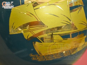 Bình hút lộc men màu xanh lục cảnh Thuận Buồm Xuôi Gió vàng kim, cao 23cm