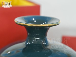 Bình hút lộc men màu xanh lục cảnh Thuận Buồm Xuôi Gió vàng kim, cao 23cm