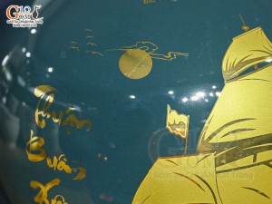 Bình hút lộc men màu xanh lục cảnh Thuận Buồm Xuôi Gió vàng kim in logo VTV, cao 22cm