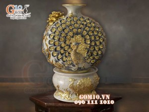 Bình hút lộc men rạn đắp nổi Công Danh Phú Quý Dát Vàng (Cả đôn)