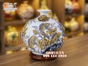 Bình hút lộc men rạn, đắp nổi Phú Quý Tài Lộc, cao 36cm