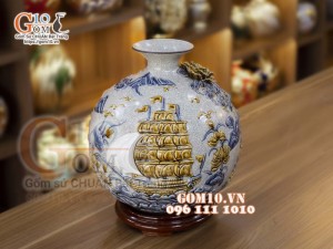 Bình hút lộc men rạn đắp nổi Thuận Buồm Xuôi Gió, cao 40cm