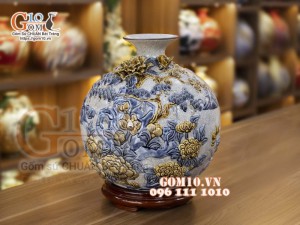 Bình hút lộc men rạn đắp nổi Thuận Buồm Xuôi Gió, cao 40cm