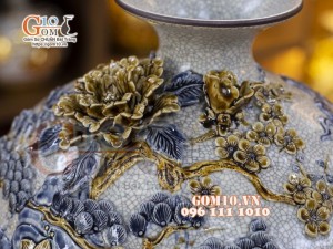 Bình hút lộc men rạn đắp nổi Thuận Buồm Xuôi Gió, cao 40cm