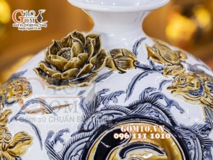 Bình hút lộc men rạn, đắp nổi Phú Quý Tài Lộc, cao 36cm