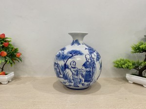 Bình hút lộc men chàm vẽ cảnh Thọ Đào -Tùng Hươu cao 23cm