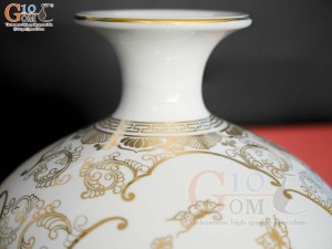 Bình hút lộc men trắng hoạ tiết Phúc-Lộc-Thọ vẽ vàng kim, cao 27cm