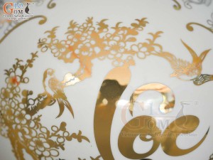 Bình hút lộc men trắng hoạ tiết Phúc-Lộc-Thọ vẽ vàng kim, cao 27cm