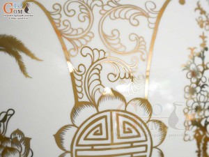 Bình hút lộc men trắng hoạ tiết Phúc-Lộc-Thọ vẽ vàng kim, cao 27cm