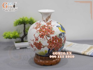 Bình hút lộc men trắng vẽ cảnh Chim Hoa, cao 23cm