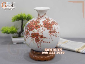 Bình hút lộc men trắng vẽ cảnh Chim Hoa, cao 23cm