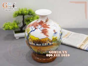 Bình hút lộc men trắng vẽ cảnh Làng Quê, cao 23cm
