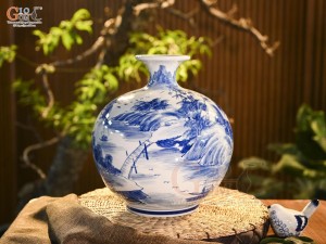 Bình hút lộc men trắng vẽ Phúc Lộc, cao 30cm