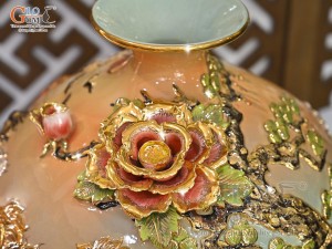 Bình hút lộc men vân mây đắp nổi Mã Đáo Thành Công vẽ vàng 24k, cao 35cm (Màu cam)