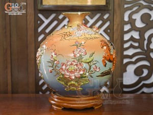 Bình hút lộc men vân mây đắp nổi Mã Đáo Thành Công vẽ vàng 24k, cao 35cm (Màu cam)