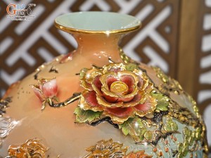 Bình hút lộc men vân mây đắp nổi Mã Đáo Thành Công vẽ vàng 24k, cao 35cm (Màu cam)