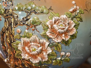 Bình hút lộc men vân mây đắp nổi Mã Đáo Thành Công vẽ vàng 24k, cao 35cm (Màu cam)