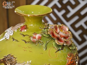 Bình hút lộc men vân mây đắp nổi Mã Đáo Thành Công vẽ vàng 24k, cao 35cm (Màu xanh)