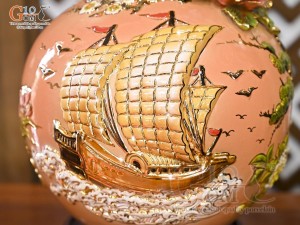 Bình hút lộc men vân mây đắp nổi Thuận Buồm Xuôi Gió - chữ Lộc vẽ vàng 24k, cao 35cm (Màu cam)