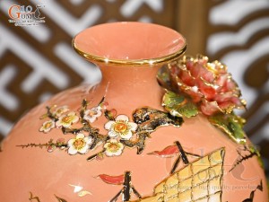 Bình hút lộc men vân mây đắp nổi Thuận Buồm Xuôi Gió - chữ Lộc vẽ vàng 24k, cao 35cm (Màu cam)