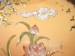 Bình hút lộc men vân mây đắp nổi Thuận Buồm Xuôi Gió vẽ vàng 24k, cao 35cm (Màu cam)