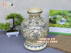 Bình hút lộc miệng cao men cổ họa tiết hoa dây, cao 30cm (cả đế)