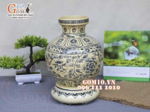 Bình hút lộc miệng cao men cổ họa tiết hoa dây, cao 30cm (cả đế)