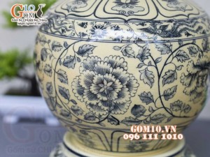 Bình hút lộc miệng cao men cổ họa tiết hoa dây, cao 30cm (cả đế)