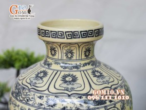 Bình hút lộc miệng cao men cổ họa tiết hoa dây, cao 30cm (cả đế)