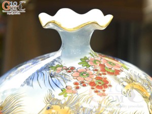 Bình hút lộc miệng lượn men màu cảnh Mã Đáo Thành Công vẽ vàng 24k, cao 30cm