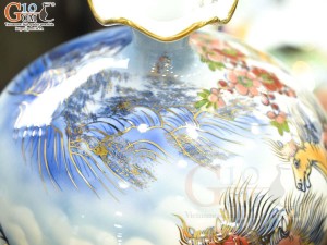 Bình hút lộc miệng lượn men màu cảnh Mã Đáo Thành Công vẽ vàng 24k, cao 30cm