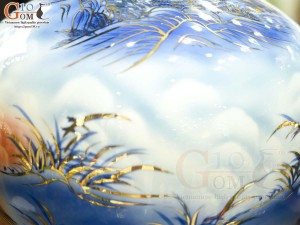 Bình hút lộc miệng lượn men màu cảnh Mã Đáo Thành Công vẽ vàng 24k, cao 30cm