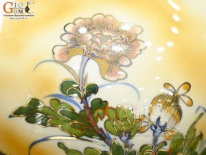 Bình hút lộc miệng lượn men màu cảnh Thuận Buồm Xuôi Gió vẽ vàng 24k, cao 30cm