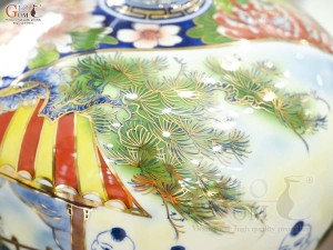 Bình hút lộc miệng lượn men màu Nhị Cảnh Thuận Buồm Xuôi Gió - Bách Nhi vẽ vàng 24k, cao 30cm