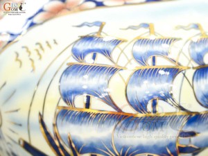 Bình hút lộc miệng lượn men màu Nhị Cảnh Thuận Buồm Xuôi Gió - Bách Nhi vẽ vàng 24k, cao 30cm