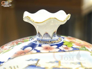 Bình hút lộc miệng lượn men màu Nhị Cảnh Thuận Buồm Xuôi Gió - Bách Nhi vẽ vàng 24k, cao 30cm