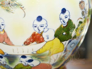 Bình hút lộc miệng lượn men màu Nhị Cảnh Thuận Buồm Xuôi Gió - Bách Nhi vẽ vàng 24k, cao 30cm