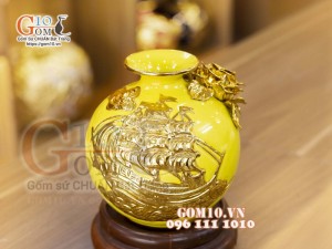 Bình hút lộc mini dát vàng, đắp nổi Thuận Buồm Xuôi Gió, cao 17cm
