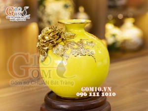 Bình hút lộc mini dát vàng, đắp nổi Thuận Buồm Xuôi Gió, cao 17cm