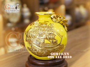 Bình hút lộc mini dát vàng, đắp nổi Thuận Buồm Xuôi Gió, cao 17cm