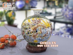 Bình hút lộc Nhị cảnh vẽ vàng 24k, cảnh Thuận Buồm Xuôi Gió và Công Đào Phú Quý, cao 35cm