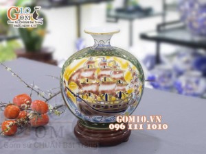 Bình hút lộc Nhị cảnh vẽ vàng 24k, cảnh Thuận Buồm Xuôi Gió và Công Đào Phú Quý, cao 35cm