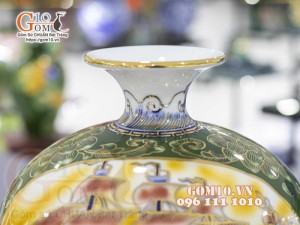 Bình hút lộc Nhị cảnh vẽ vàng 24k, cảnh Thuận Buồm Xuôi Gió và Công Đào Phú Quý, cao 35cm