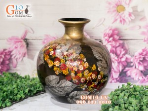 Bình hút lộc sơn mài 3D vẽ hoa châm 32cm